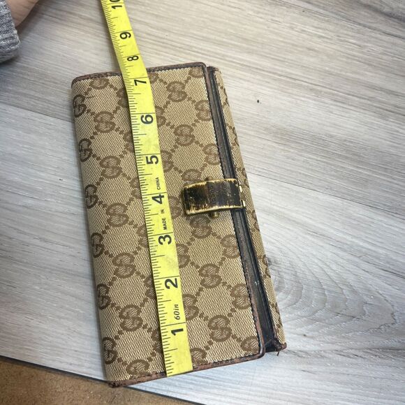Gucci Canvas Long Wallet- Rare Brown Wood Magnet Clasp Vintage Monogram - Picture 16 of 16